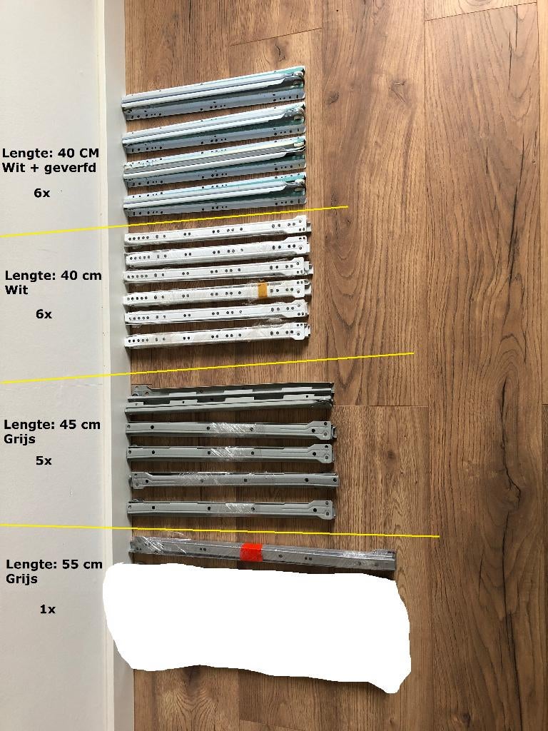 Diverse ladegeleiders/ rolgeleiders enkel uittrekbaar wit, Ophalen of Verzenden, Gebruikt, 250 mm of meer, Overige typen