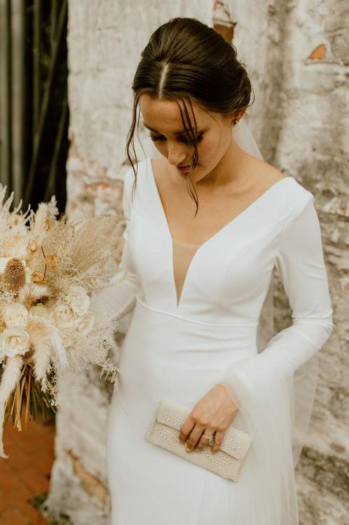Trouwjurk maat 34 met lange mouwen, Kleding | Dames, Trouwkleding en Trouwaccessoires, Zo goed als nieuw, Trouwjurk, Wit, Ophalen of Verzenden