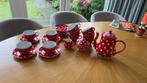Rood oilily servies polkadot met cappuccino kop&schotel, Gebruikt, Ophalen of Verzenden, Overige stijlen, Porselein