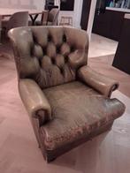 Donkergroene Chesterfield stoel - Klassieker, Huis en Inrichting, Gebruikt, Chesterfield, Ophalen of Verzenden, 75 tot 100 cm