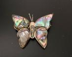 Vintage kleine vlinderbroche abalone Alpaca Mexico, Ophalen of Verzenden, Zo goed als nieuw, Zilver, Overige materialen