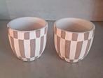 2x kleine crème bruin gestreepte bloempot, bloempotje, Rond, Binnen, Ophalen of Verzenden, Zo goed als nieuw