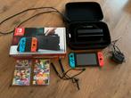 Nintendo Switch + 2 spellen + opbergcase + originele doos, Ophalen, Met 2 controllers, Switch Original, Gebruikt