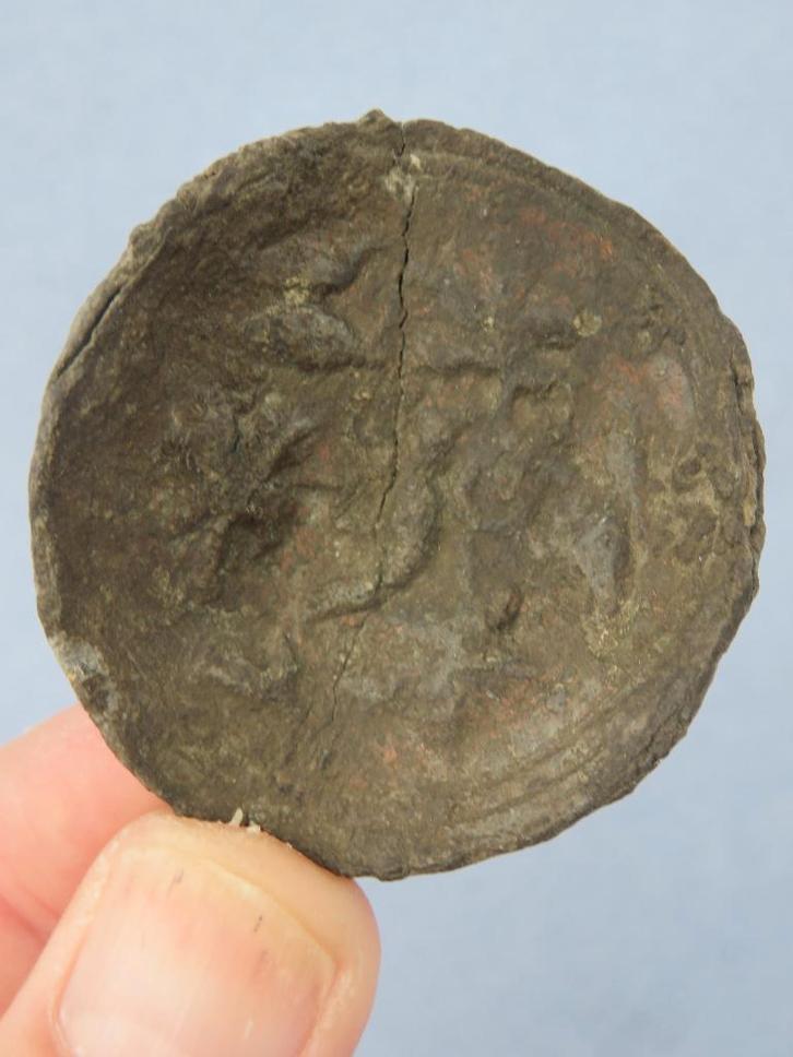 Middeleeuwen - Tinnen plak met vogels - bodemvondst, Antiek en Kunst, Antiek | Tin, Ophalen of Verzenden