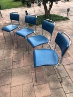 Te koop 4 vintage  buis eetkamerstoelen, Huis en Inrichting, Ophalen, Gebruikt, Blauw, Vier