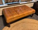 cognac retro hocker, kalfsleer., Huis en Inrichting, Banken | Voetenbanken en Poefen, Ophalen, Gebruikt, 100 tot 125 cm, Leer