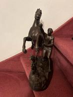 Bronzen beeld van man en steigerend paard, Ophalen of Verzenden