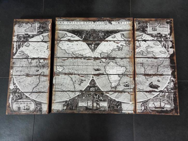 Vintage Wereldkaart Luik - Decoratie, Huis en Inrichting, Woonaccessoires | Wanddecoraties, Gebruikt, Ophalen
