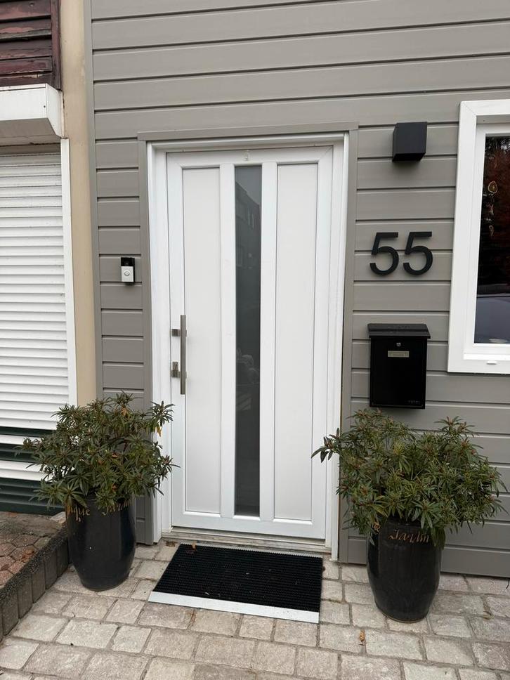Witte Voordeur met Glas, Doe-het-zelf en Verbouw, Deuren en Horren, Zo goed als nieuw, Buitendeur, 200 tot 215 cm, 80 tot 100 cm