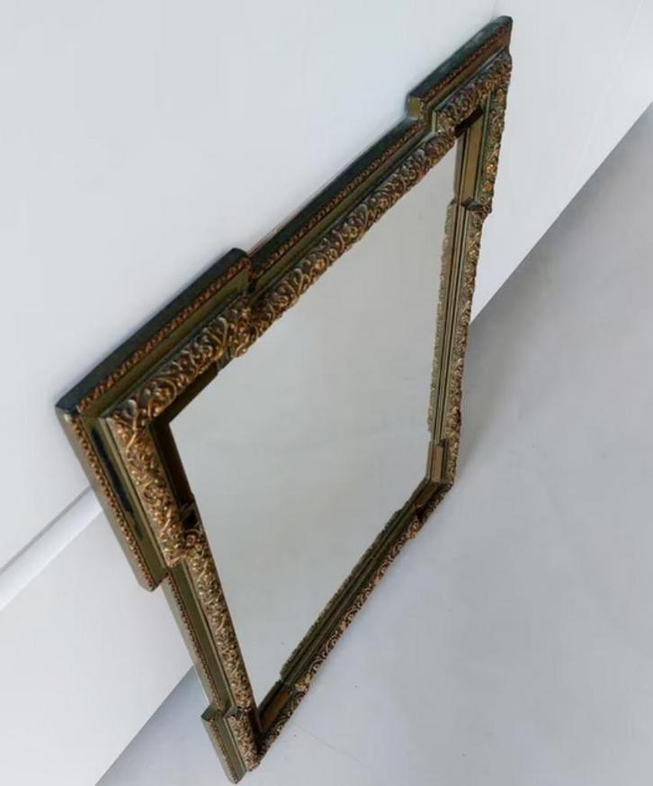 klassieke spiegel 65x57cm goud bruin groen bloempatroon, Antiek en Kunst, Antiek | Spiegels, 50 tot 100 cm, Minder dan 100 cm