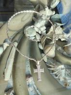 925 massief zilveren set ketting met kruis hanger en armband, Nieuw, Verstelbaar, Zilver, Zilver