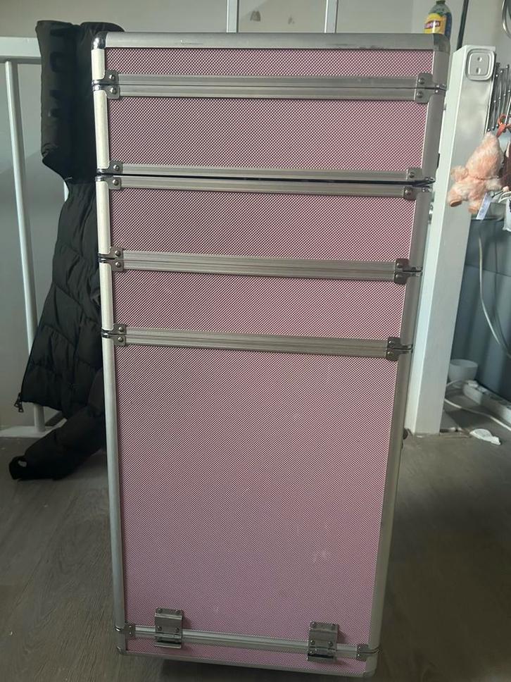 Roze Beauty Trolley/Koffer, Sieraden, Tassen en Uiterlijk, Beautycases, Zo goed als nieuw, Hardcase, Roze, Met slot, Ophalen of Verzenden