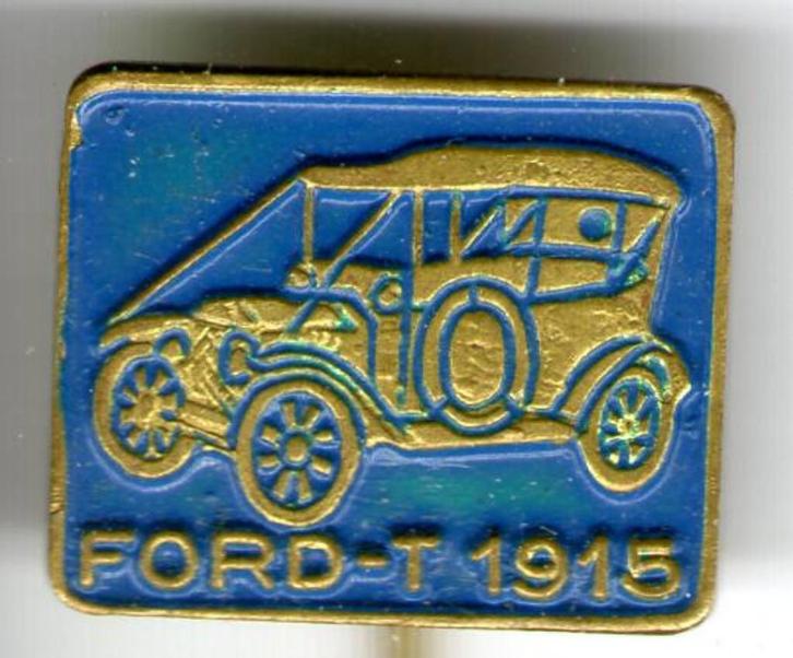 Ford-T 1915 blauw op koper oldtimer auto speldje ( B_051a ), Verzamelen, Speldjes, Pins en Buttons, Zo goed als nieuw, Speldje of Pin