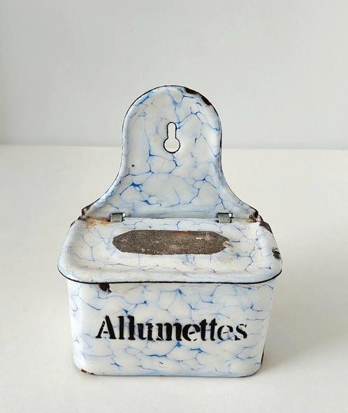 Oude Emaille Lucifershouder Keukenemaille Lucifers bakje, Antiek en Kunst, Curiosa en Brocante, Verzenden