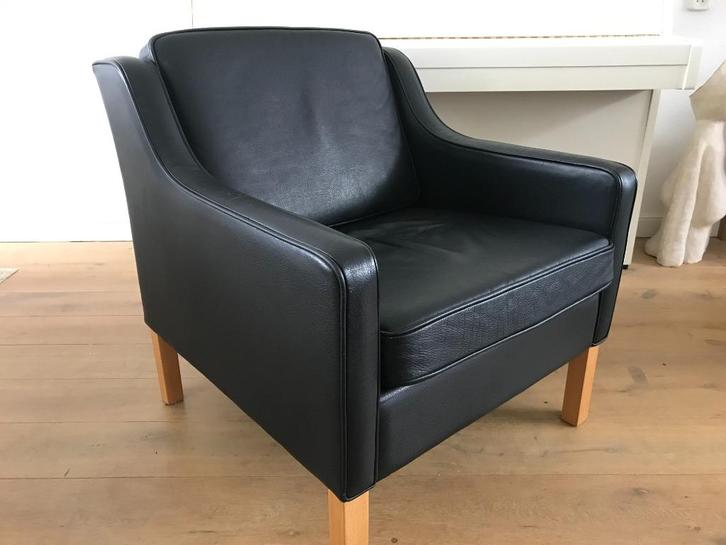 Vintage Stouby fauteuil Borge Mogensen 2207 Fredericia Deens, Huis en Inrichting, Fauteuils, Gebruikt, Leer, Ophalen