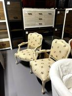 Lodewijk fauteuil met bloemen print, Ophalen, Hout, Twee, Wit