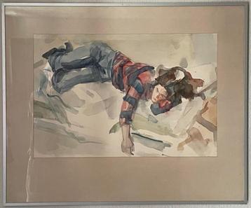 Aquarel meisje in rust beschikbaar voor biedingen