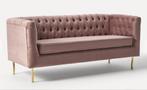 Fluwelen Roze Chesterfield Bankje, Ophalen, Klassiek, 150 tot 200 cm, 75 tot 100 cm