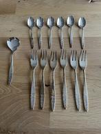 6 lepeltjes, 6 gebaksvorkjes en lepelvaasje verzilverd, Antiek en Kunst, Ophalen