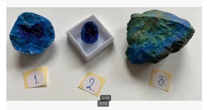 3 x Azurite malachiet Zuid Oeral Rusland prijs per stuk, Verzamelen, Mineralen en Fossielen, Mineraal, Ophalen of Verzenden