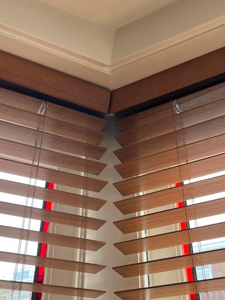 Houten jaloezieën - complete set voor bijv. erker, Huis en Inrichting, Stoffering | Gordijnen en Lamellen, Zo goed als nieuw, 150 tot 200 cm