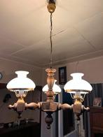 Antieke Houten Kroonluchter met Glazen Kappen, Ophalen, Gebruikt, Glas