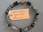 734 Edelsteen armband obsidiaan & larvikiet 8x5mm, Overige kleuren, Nieuw, Ophalen of Verzenden, Elastiek