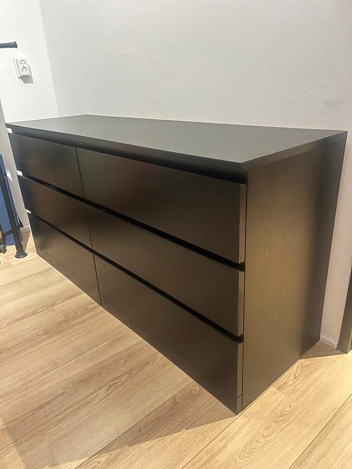 IKEA Malm ladekast zwart - 6 lades, Huis en Inrichting, Kasten | Dressoirs, Gebruikt, 100 tot 150 cm, 25 tot 50 cm, Met lade(s)