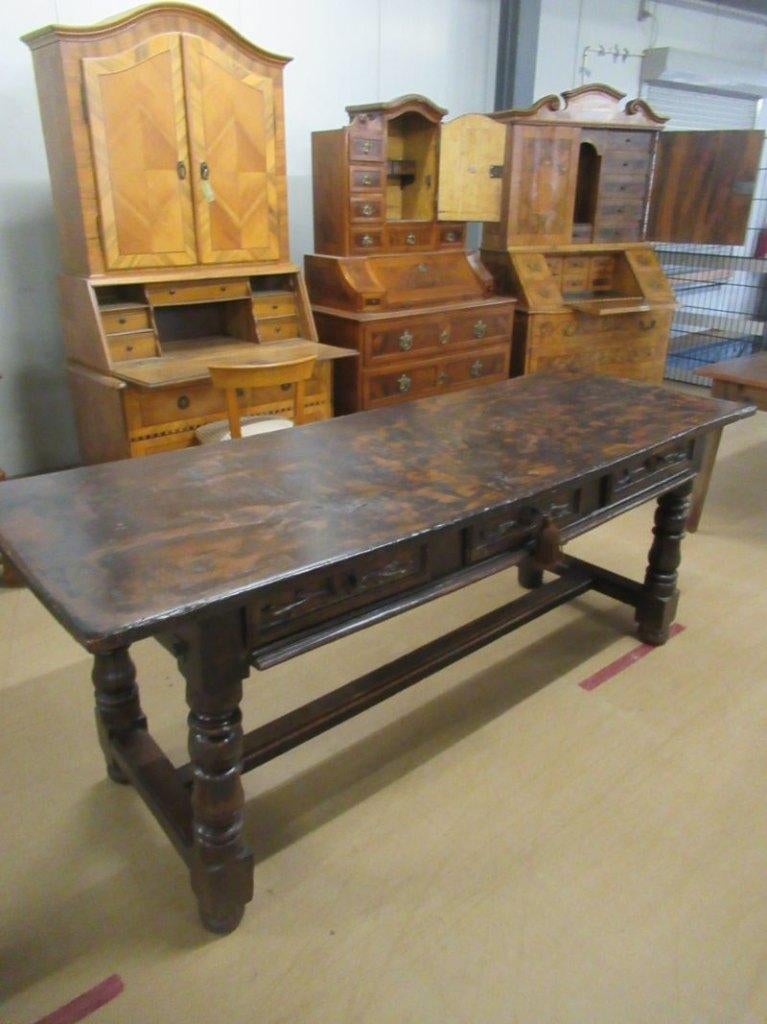 Oer 11696 antieke 18e eeuwse Spaanse tafel met 3 laden, Antiek en Kunst, Antiek | Meubels | Tafels, Ophalen