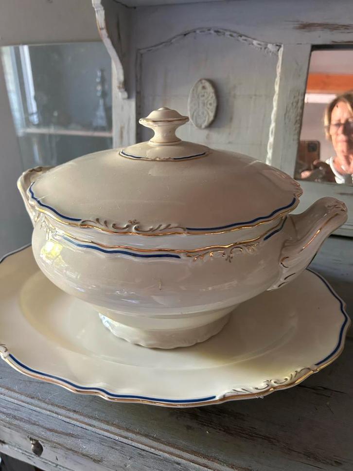 Antiek Epiag Servies Tsjechoslowakije Blauw/Goud, Antiek en Kunst, Antiek | Servies compleet, Ophalen