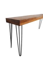 Fantastische sidetable hairpin poten en massief houten blad, Gebruikt, 150 tot 200 cm, Ophalen, Overige houtsoorten