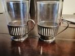 2 glazen kopjes in verzilverde houder van D,E, Ophalen of Verzenden