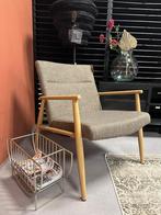 Gestoffeerde fauteuil - fauteuil taupe - houten fauteuil, Ophalen, Metaal, Minder dan 75 cm, Nieuw