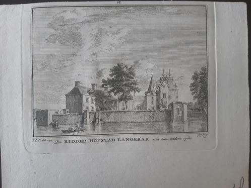 66 / Ridderhofstad Langerak Kopergravure uit 1773, Antiek en Kunst, Kunst | Etsen en Gravures, Ophalen of Verzenden