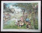 Oude schoolplaat met het boerenleven met appelboom, Ophalen of Verzenden, Stad- en Dorpsgezichten