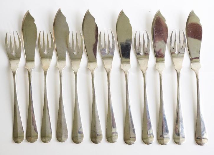 Zilveren visbestek Haags Lofje 1930, Antiek en Kunst, Antiek | Bestek, Ophalen of Verzenden