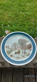 Vintage wandbord met beschildering tijd paard & wagen winter, Ophalen of Verzenden
