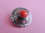 jwg Antiek Art Deco bloedkoraal koraal zilver broche 1900, Verzenden, Zilver, Broche, Met edelsteen