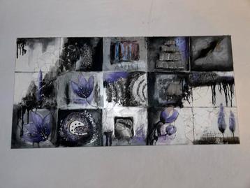 Abstract Schilderij Paars/Zilver Accenten Vierkanten Design  beschikbaar voor biedingen