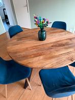 Ronde mangohouten eettafel + 5 eetstoelen, Ophalen, Gebruikt, Rond, Vier personen