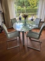 Eethoek ovale glazen tafel met 4 stoelen, Huis en Inrichting, Ophalen, Gebruikt, 100 tot 150 cm, 50 tot 100 cm