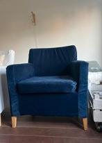 Blauwe Fluwelen Fauteuil met Bemz Bekleding, Ophalen, Hout, Gebruikt, 75 tot 100 cm