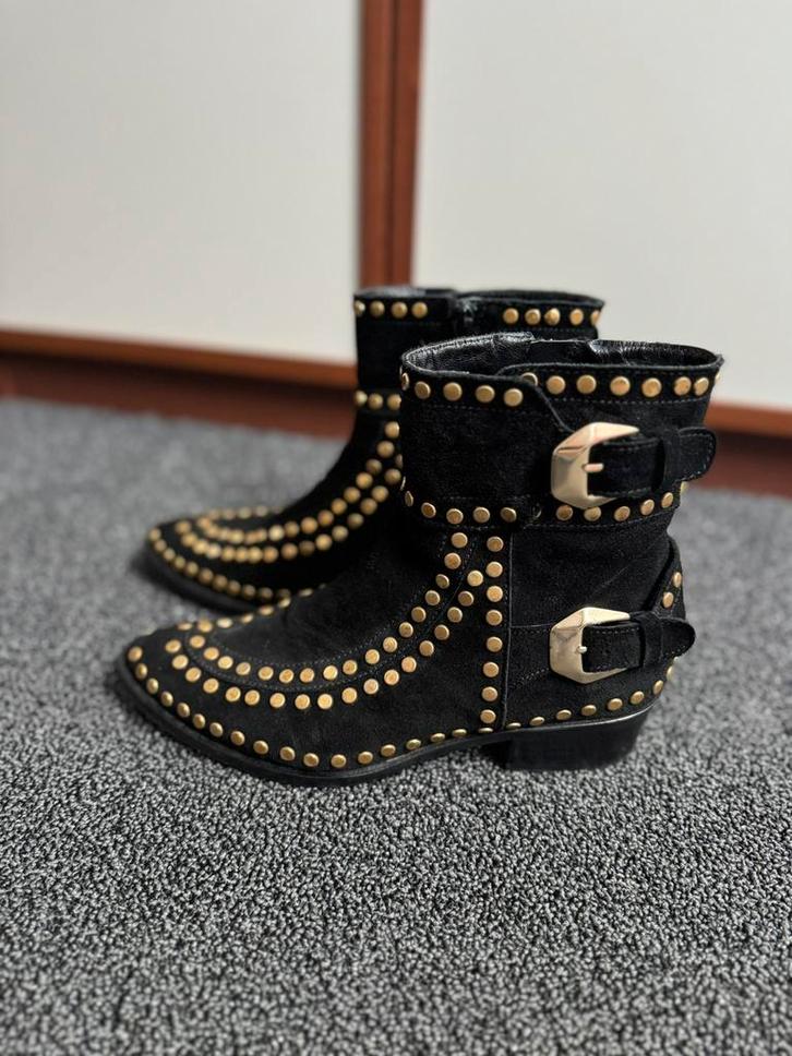 Zwarte laarzen met goud van Toral maat 36 nieuwstaat, Kleding | Dames, Schoenen, Zo goed als nieuw, Lage of Enkellaarzen, Zwart