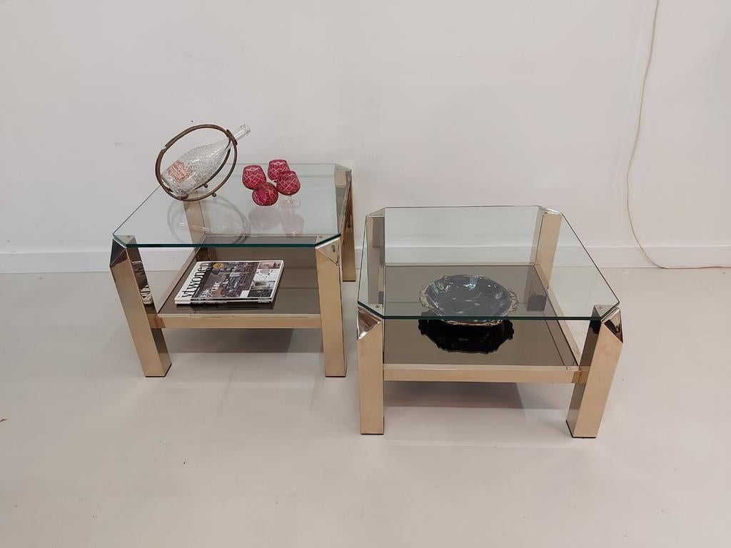 Vintage Belgro Chrom tafel eclectisch bijzettafel messing, Huis en Inrichting, Tafels | Salontafels, Ophalen, 50 tot 100 cm, Vierkant