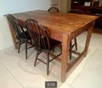 Oude industriële eettafel / werktafel met 4 houten stoelen, Antiek en Kunst, Ophalen