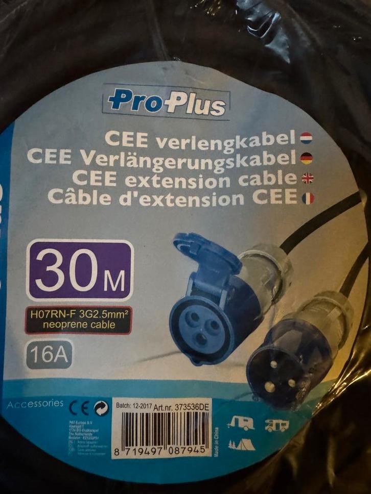 Verlengkabel ProPlus CEE 30m - Nieuw!, Caravans en Kamperen, Caravan accessoires, Nieuw, Ophalen