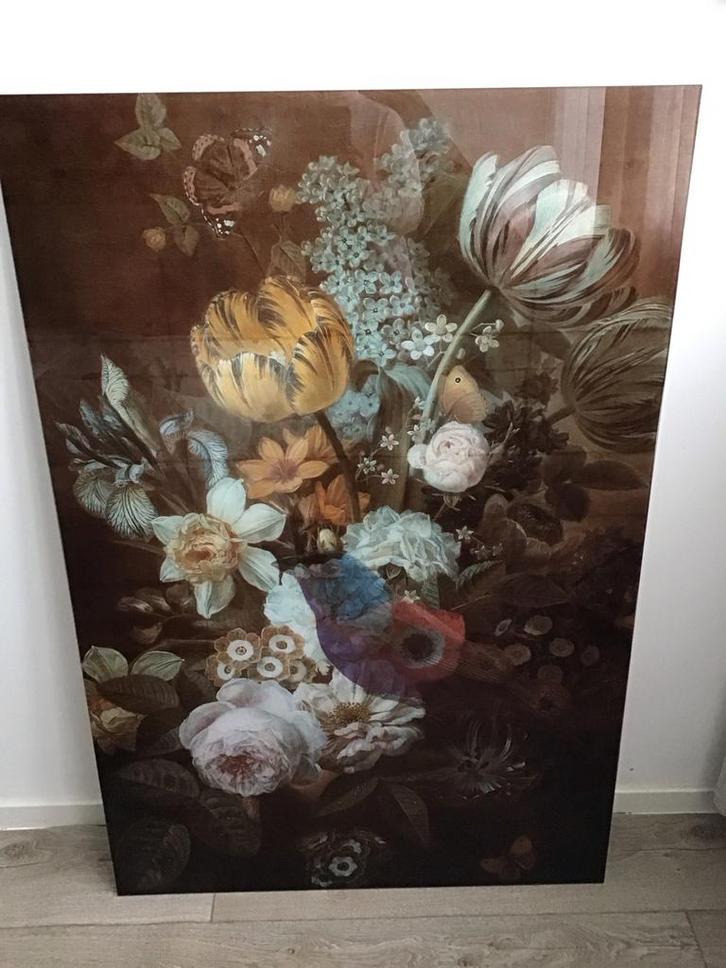 Glazen Schilderij Bloemen & Vogel, Antiek en Kunst, Kunst | Schilderijen | Klassiek, Ophalen of Verzenden