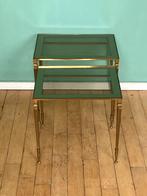 Antieke Mimiset Messing + Glas / Maison Jansen Art Deco, Huis en Inrichting, Tafels | Bijzettafels, Minder dan 55 cm, Rond, Vintage Jugendstil Art Nouveau Hollywood Regency