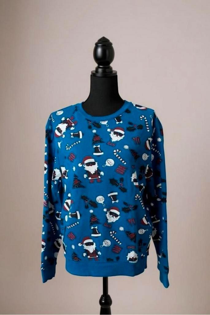 Blauwe kersttrui met Rudolf het rendier, maat M, Diversen, Kerst, Zo goed als nieuw, Ophalen of Verzenden