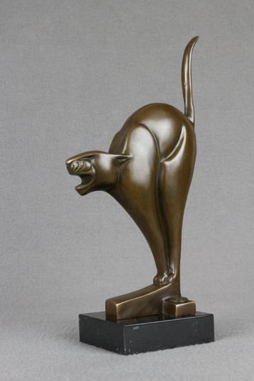Brons Beeld Art Deco Kat naar Chris van de Hoef Sculptuur beschikbaar voor biedingen